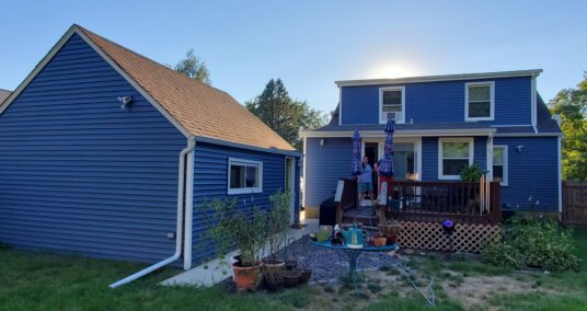 Blue siding & gutters